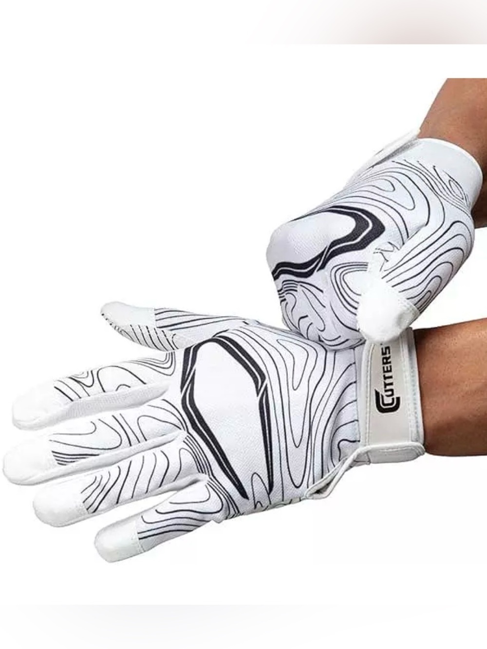 Cutters Youth Football Gloves in white and black- size Large/ Extralarge